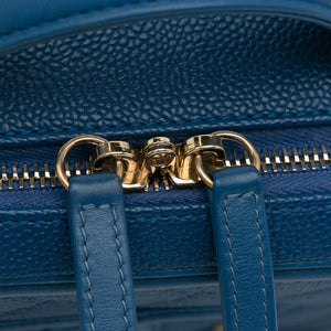 Chanel CC Filigree Vanity Case Blue Caviar Gold