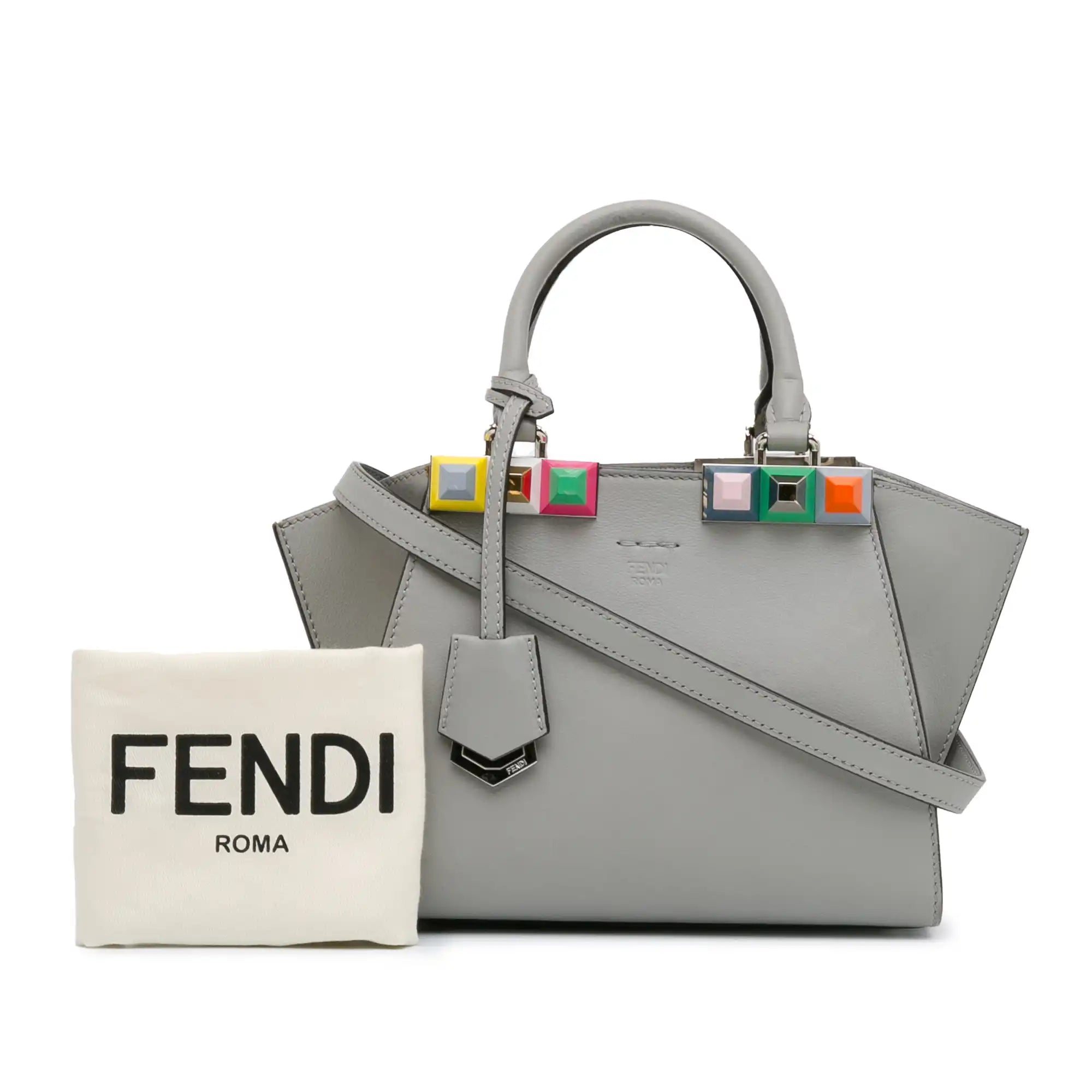 Fendi 3Jours Bag Mini Grey Studded Leather