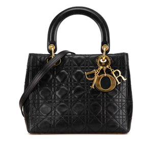 Dior Lady Dior Medium Black Lambskin Gold