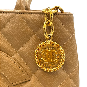 Chanel Medallion Tote Bag Beige Caviar Gold