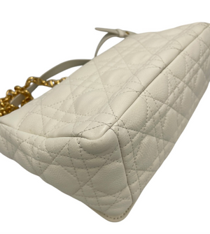 Dior Caro Medium White Cannage Leather Gold