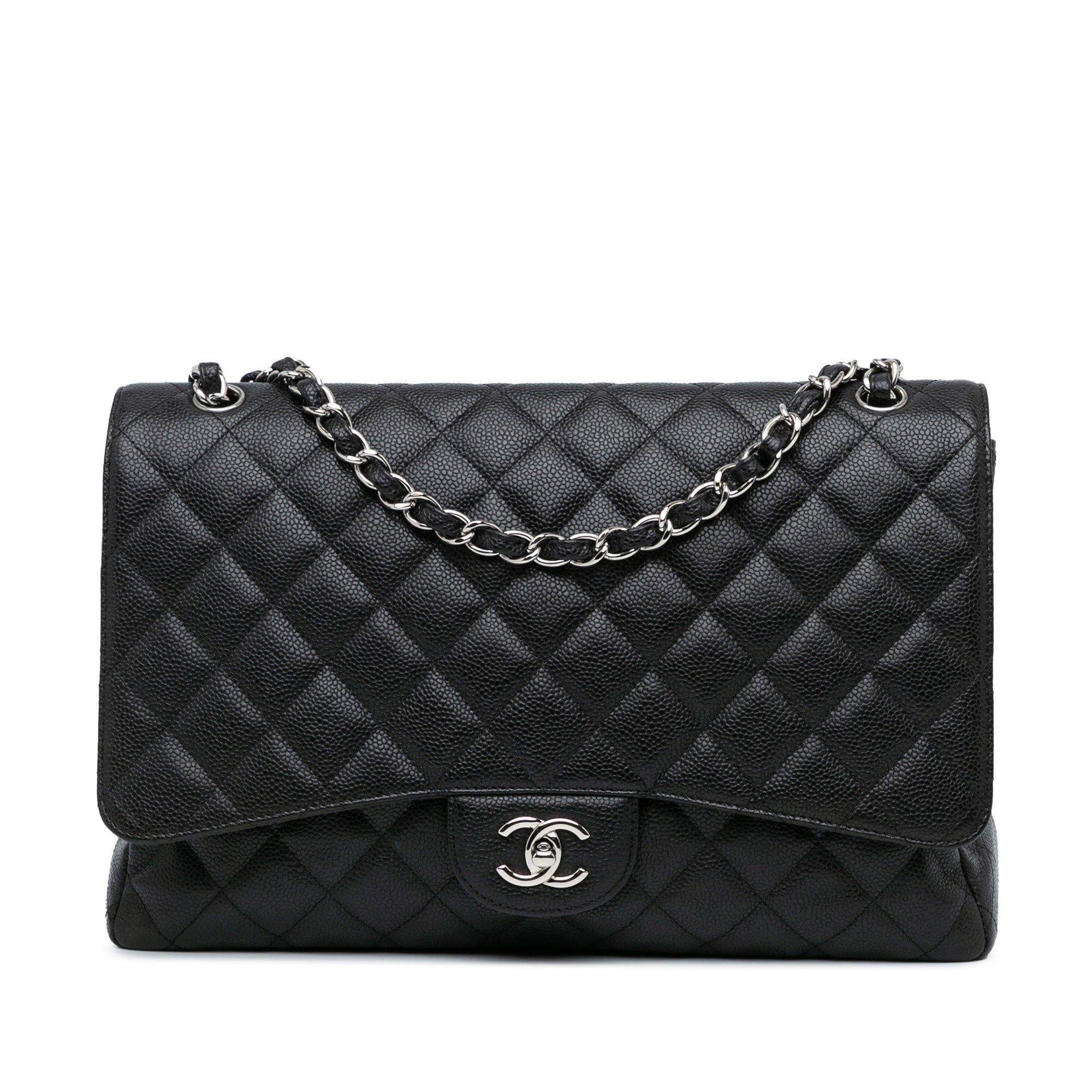 Chanel Classic Single Flap Maxi Black Caviar Silver