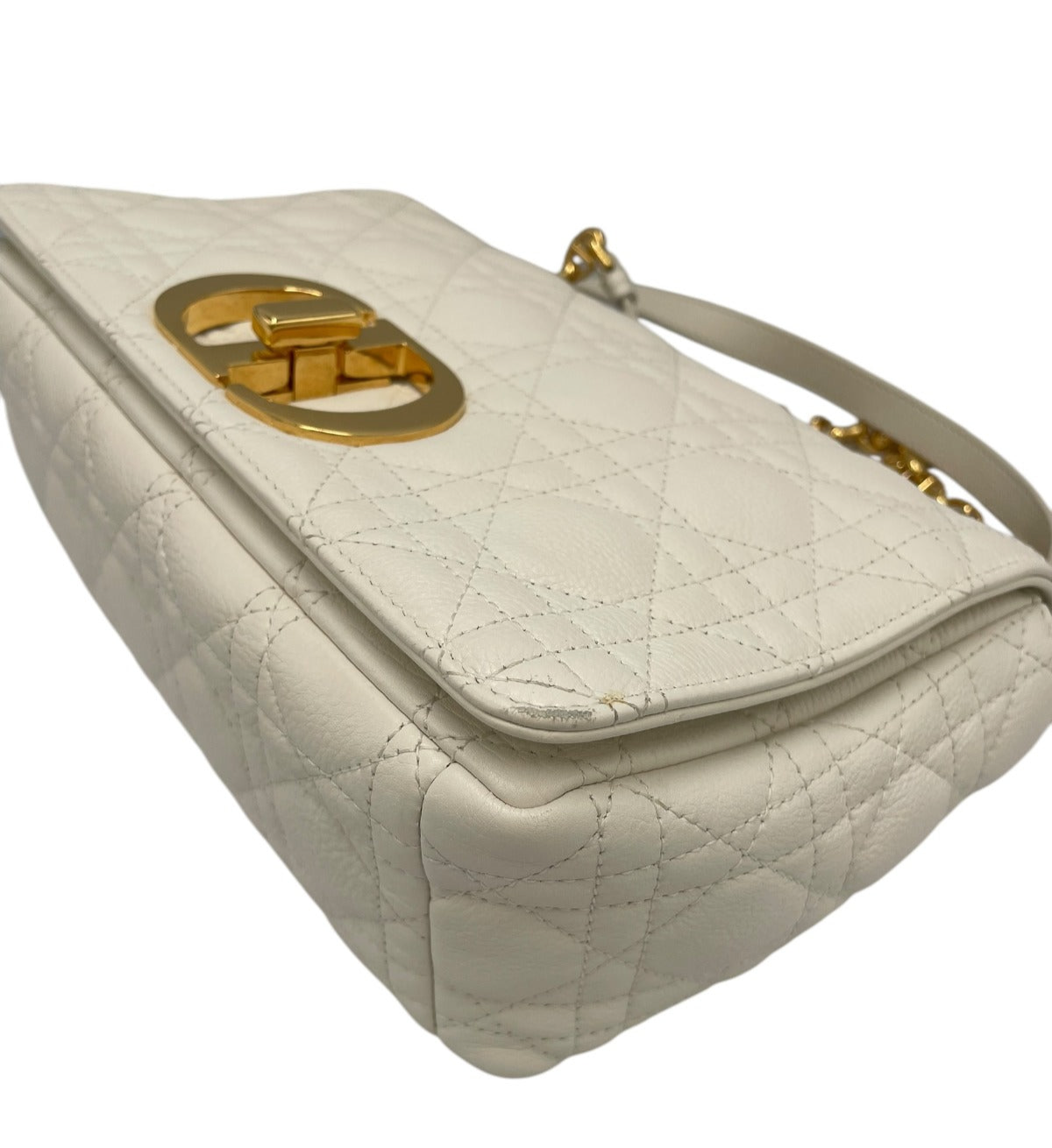 Dior Caro Medium White Cannage Leather Gold