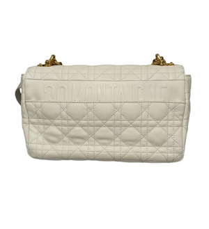 Dior Caro Medium White Cannage Leather Gold