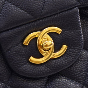 Chanel Classic Double Flap Jumbo Blue Caviar Gold