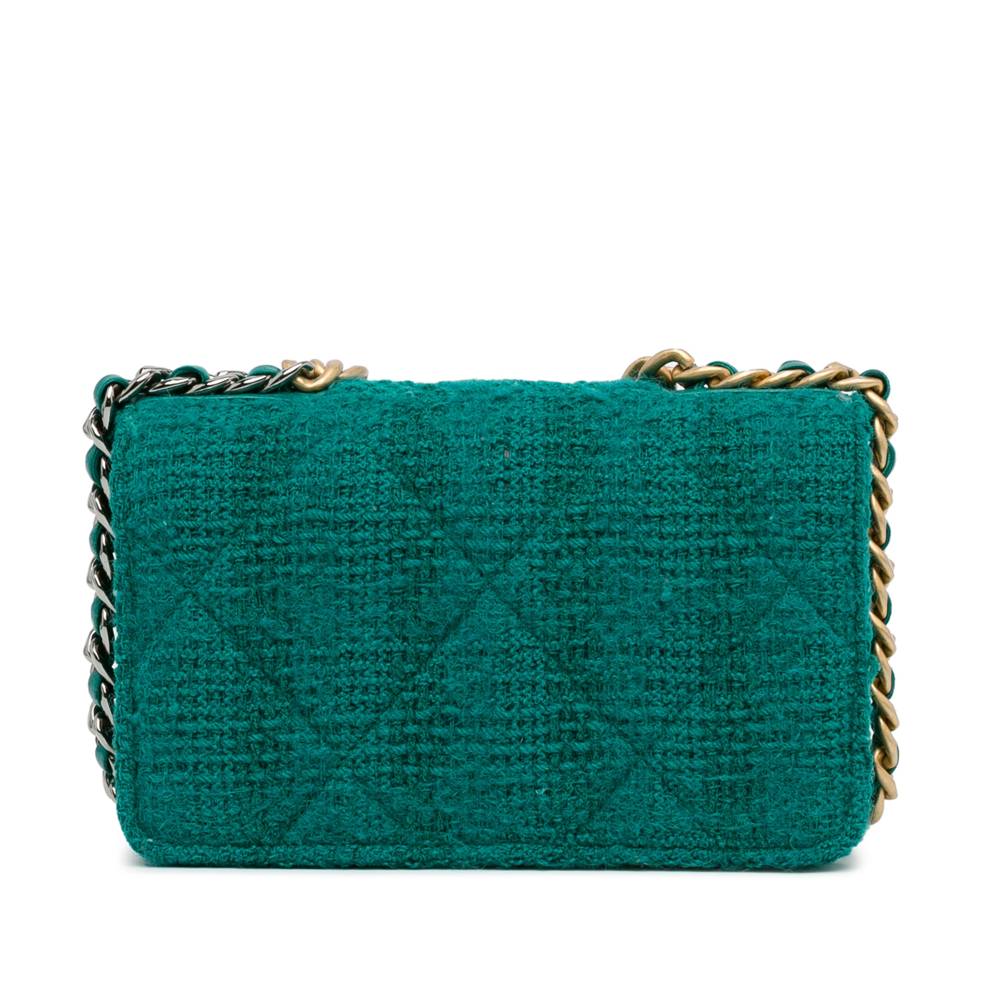 Chanel 19 Wallet On Chain Green Tweed Gold