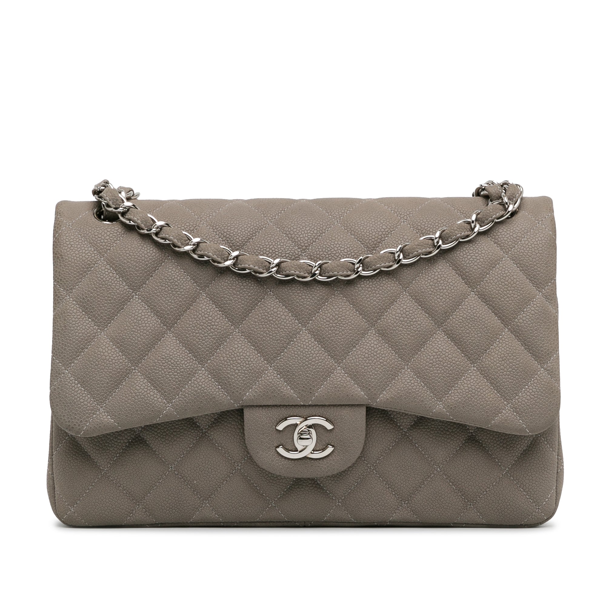 Chanel Classic Double Flap Jumbo Grey Caviar Silver