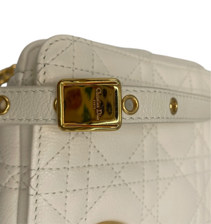 Dior Caro Medium White Cannage Leather Gold