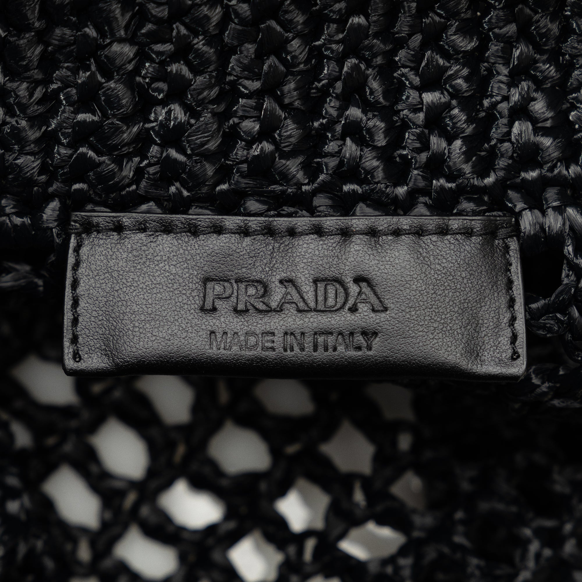 Prada Logo Tote Bag Black Raffia
