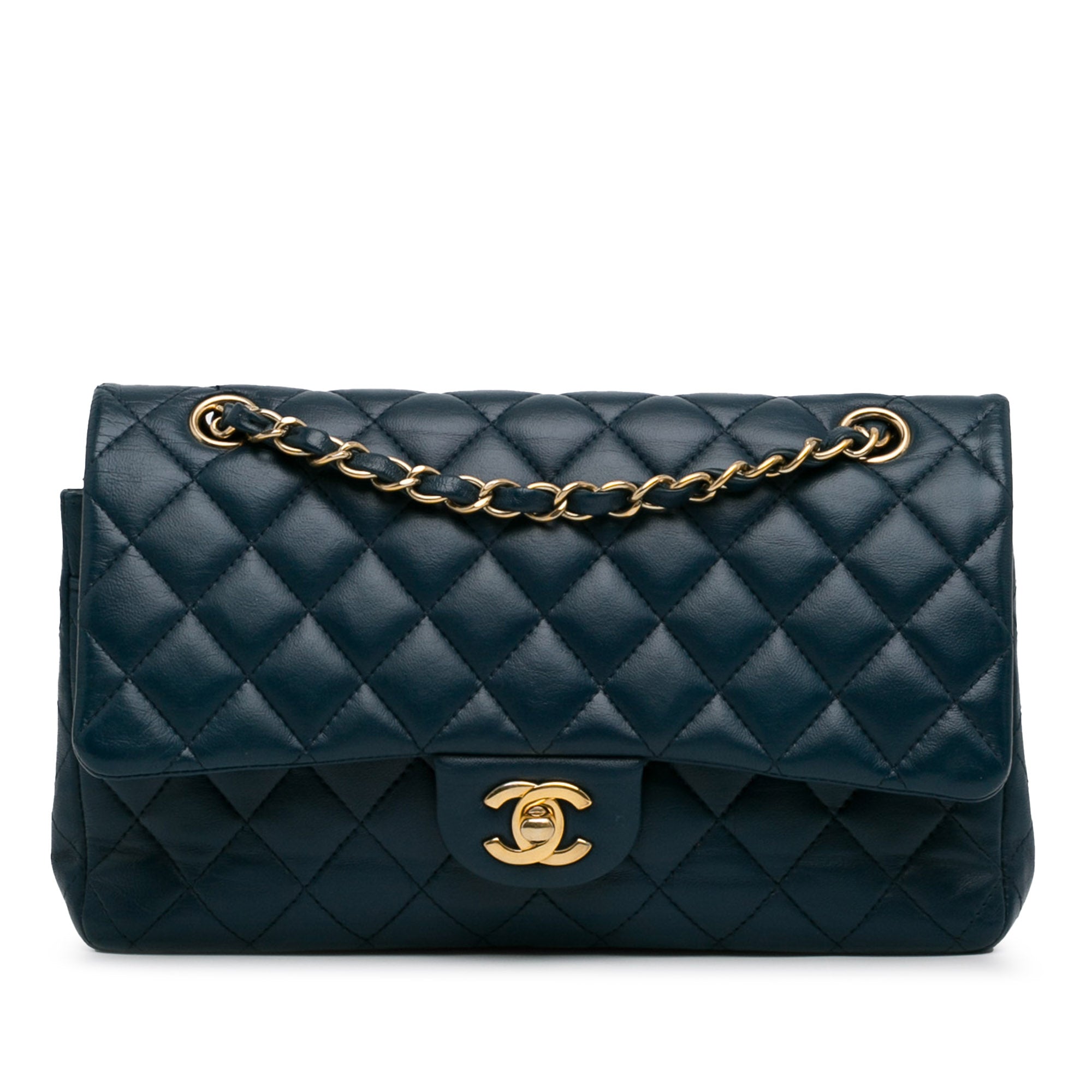 Chanel Classic Double Flap Medium Blue Lambskin Gold