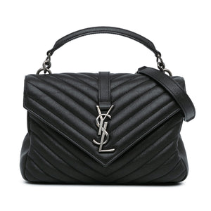 Yves Saint Laurent College Top Handle Bag Medium Black Leather