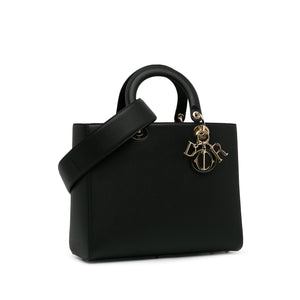 Dior Lady Dior Large Black Grained Calfskin Gold