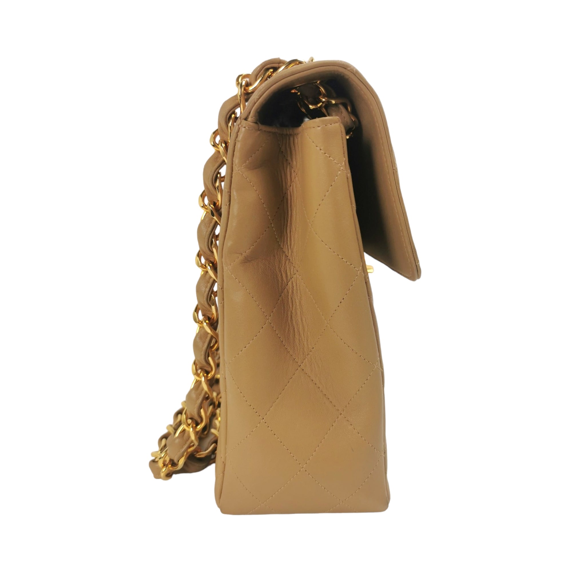 Chanel Single Flap Jumbo Lambskin Beige / Phw, Luxury, Bags