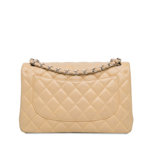 Chanel Classic Double Flap Jumbo Beige Lambskin Silver