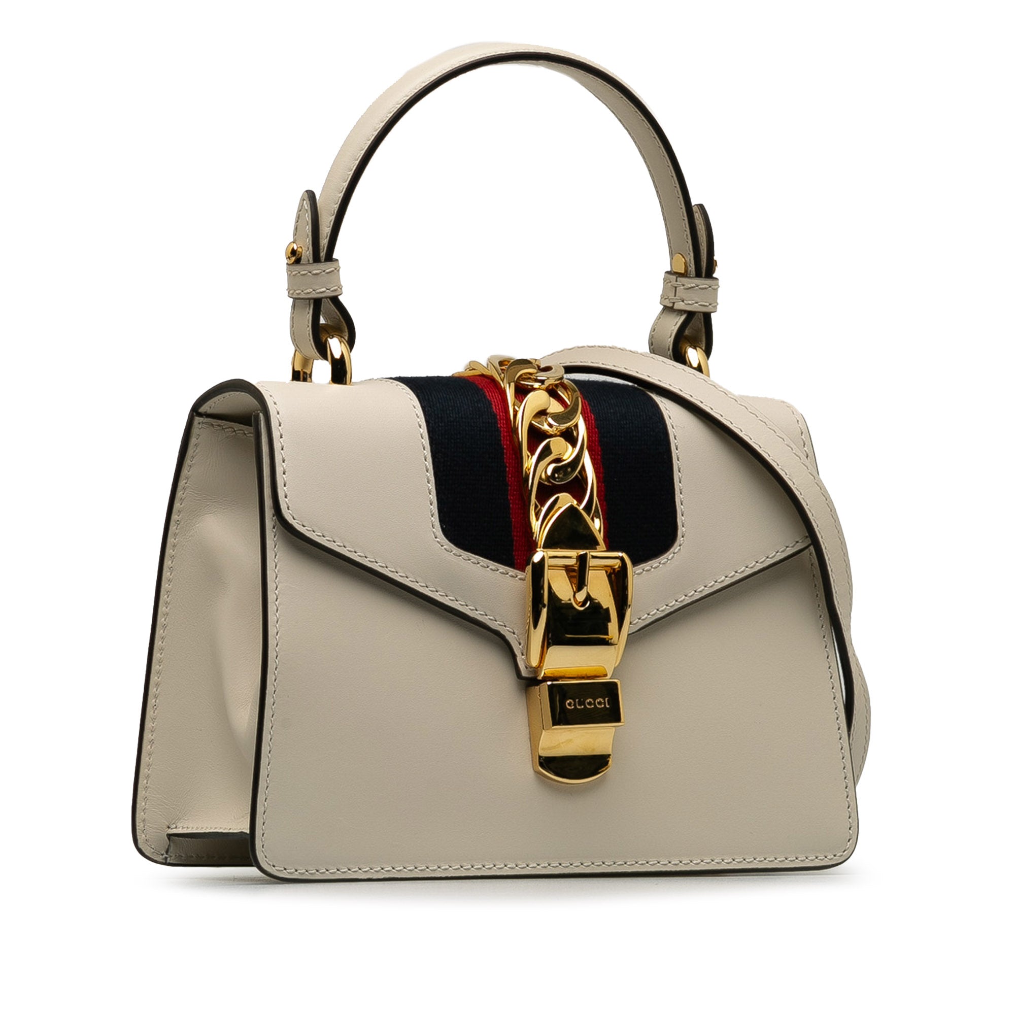 Gucci Sylvie Top Handle Mini White Leather