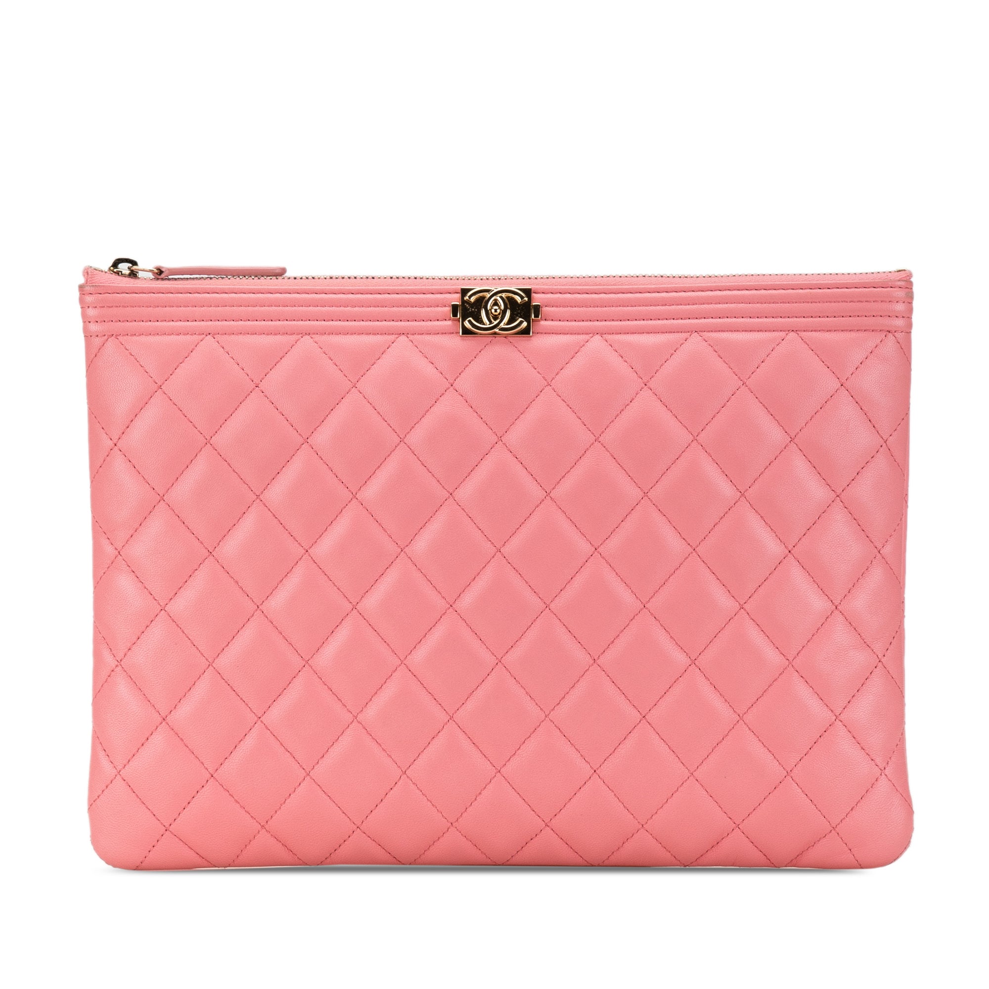 Chanel Boy O Case Clutch Medium Pink Lambskin