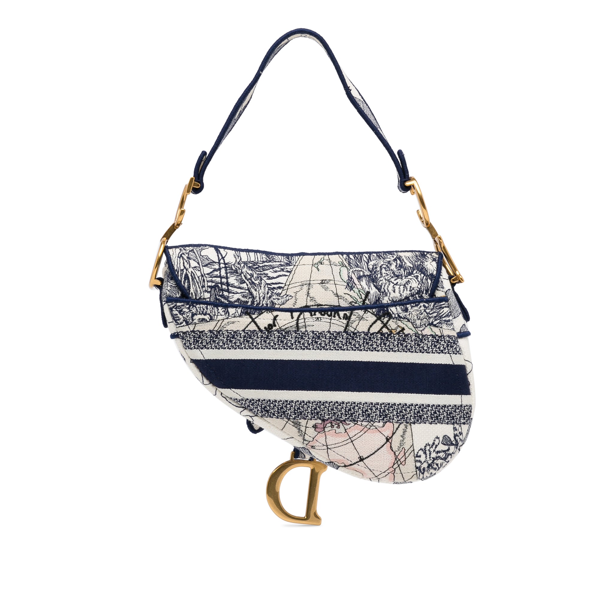 Dior Saddle Bag  Around the World Blue Embroided Canvas