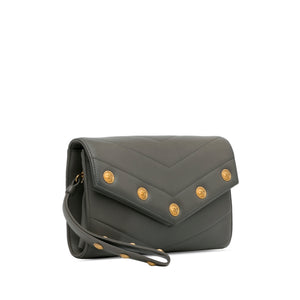 Chanel Medallion Flap Clutch Chevron Grey Calfskin Gold