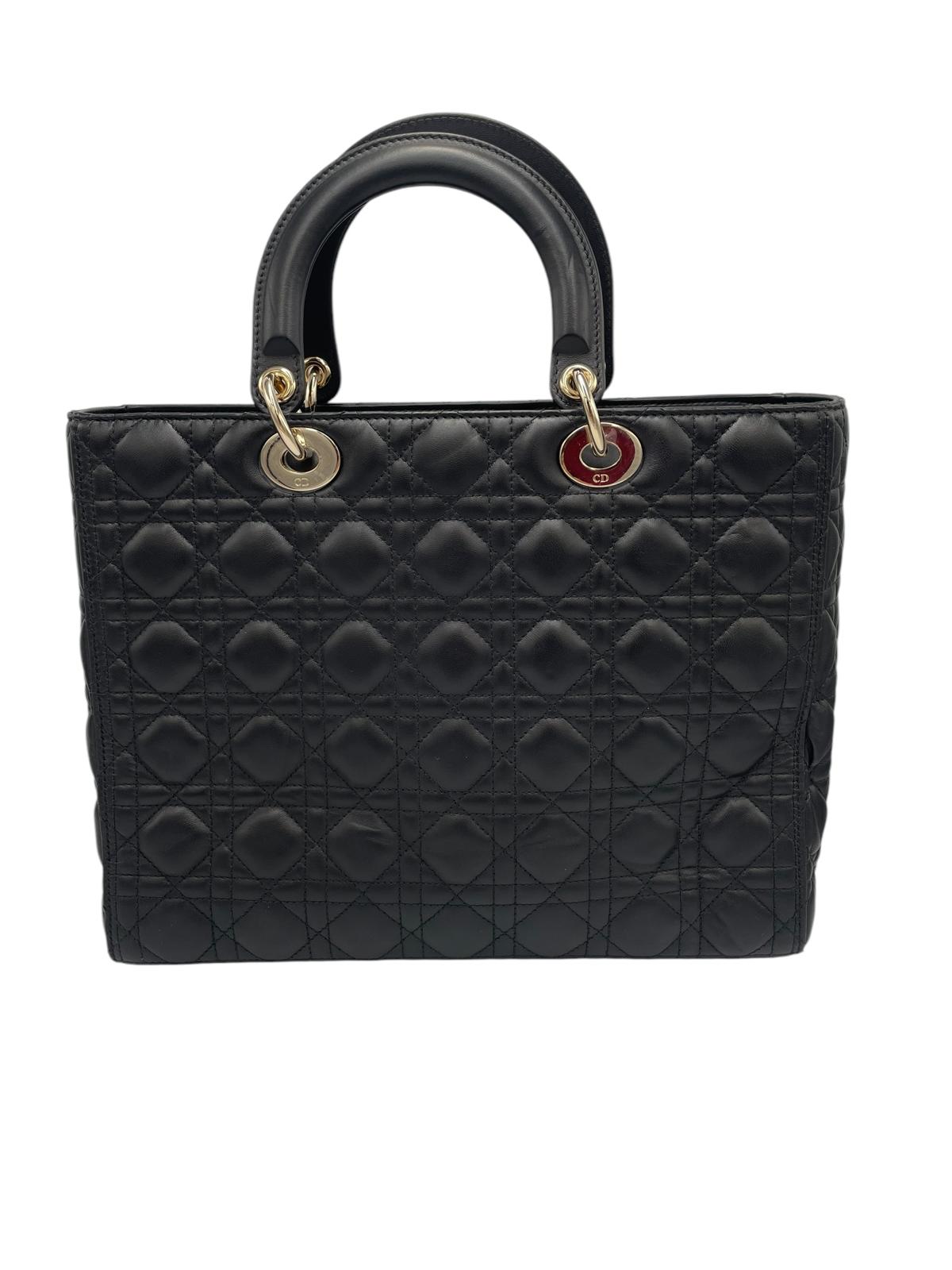 Dior Lady Dior Large Black Cannage Lambskin Gold