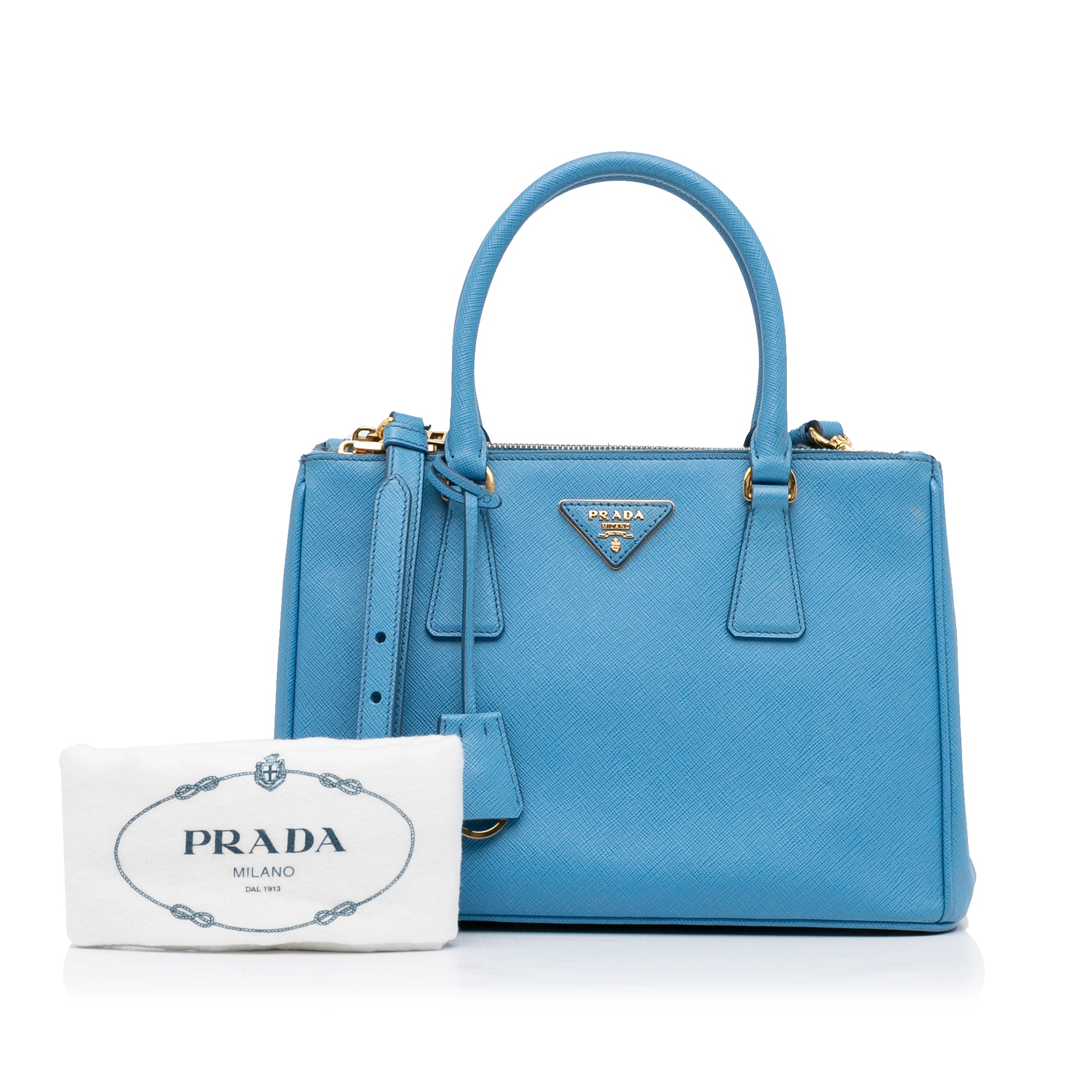 PRADA Double Zip Galleria SAFFIANO BLEU MIDE