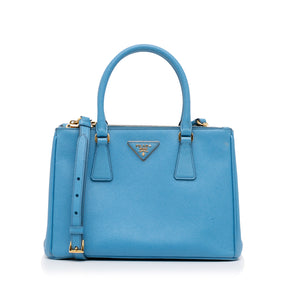 PRADA Double Zip Galleria SAFFIANO BLEU MIDE