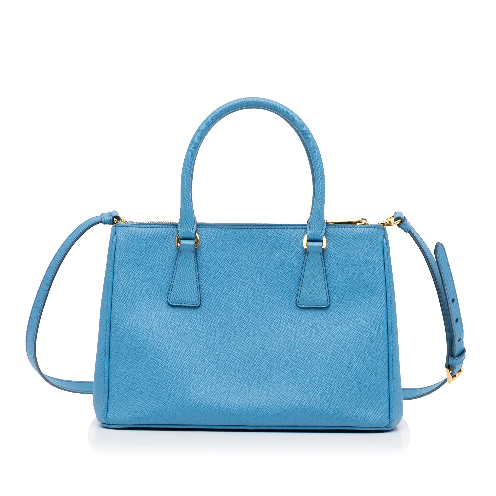 Prada Double Zip Galleria Medium Blue Saffiano