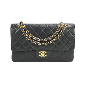 Chanel Medium Classic Double Flap Bag Black Quilted Caviar Gold Hardware