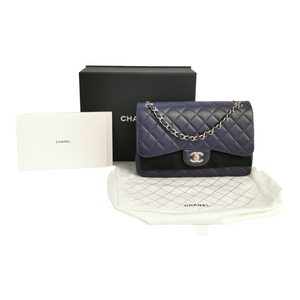 CHANEL Classic Flap Caviar Leather Wallet Navy Blue