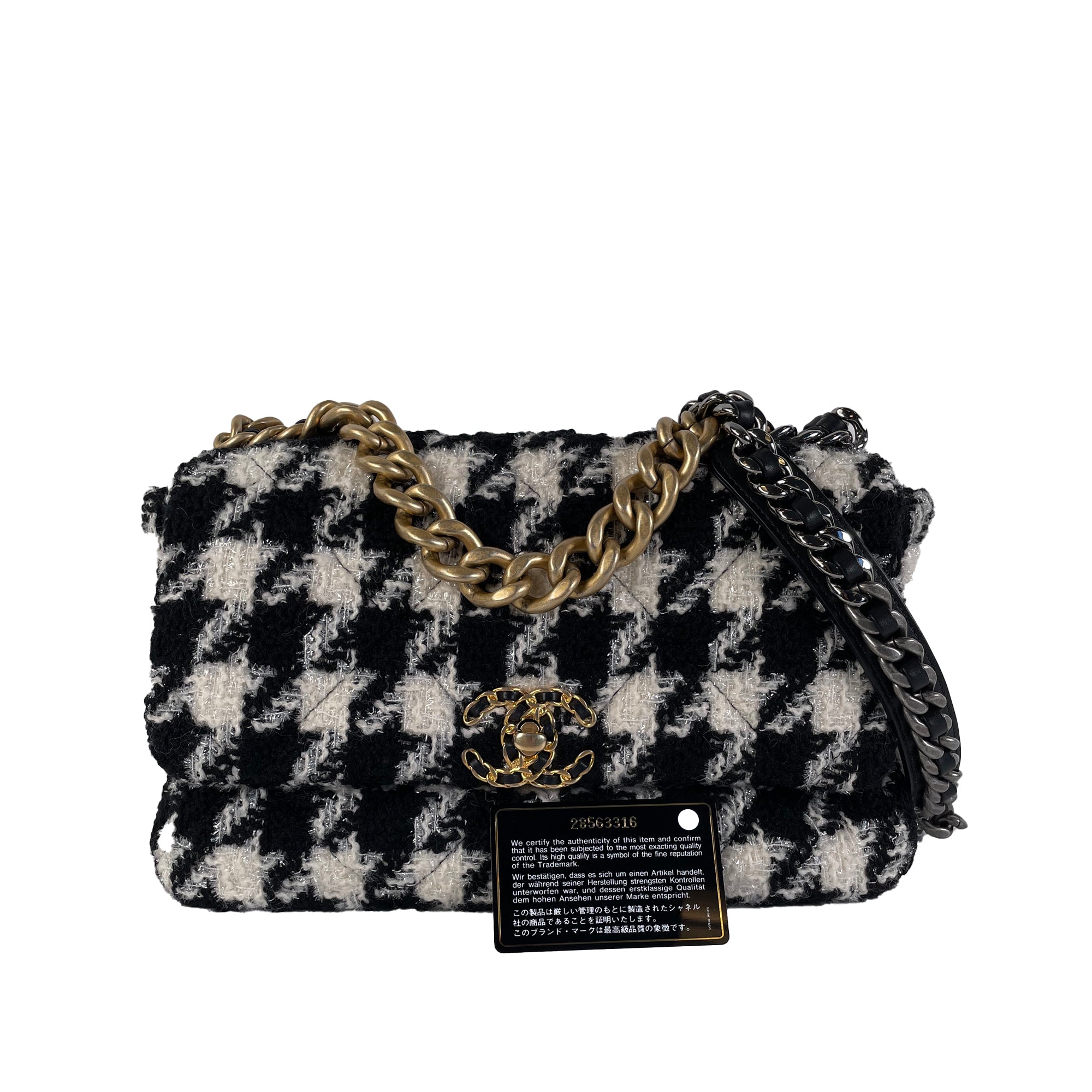 Chanel 19 Flap Bag Medium Black/White Tweed Gold
